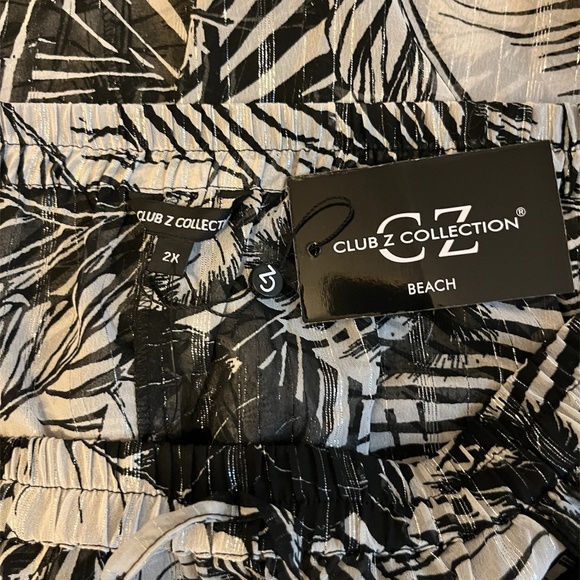 Club Z Collection Beach Sparkle Black & White Cover Up Pants - Size: 2X - Picture 3 of 6